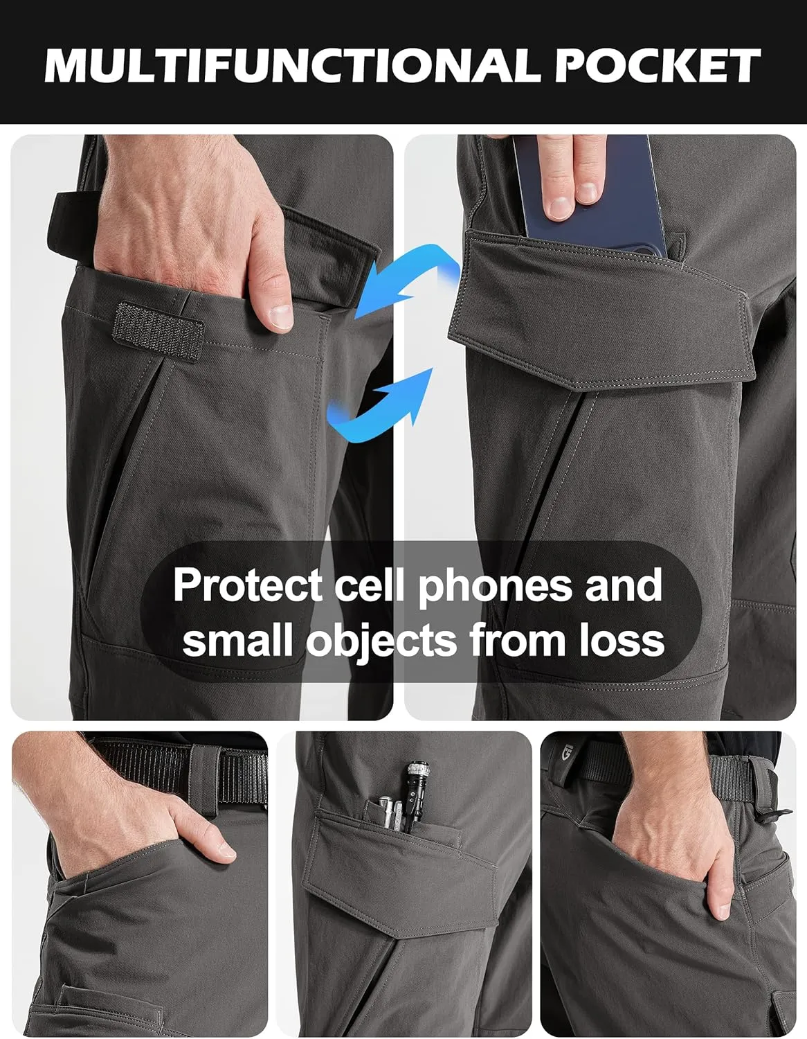 FREE SOLDIER Men's Tactical Water Repellent Ripstop Cargo Work Pants Men Hiking Nylon Spandex Trousers with 8 Pockets