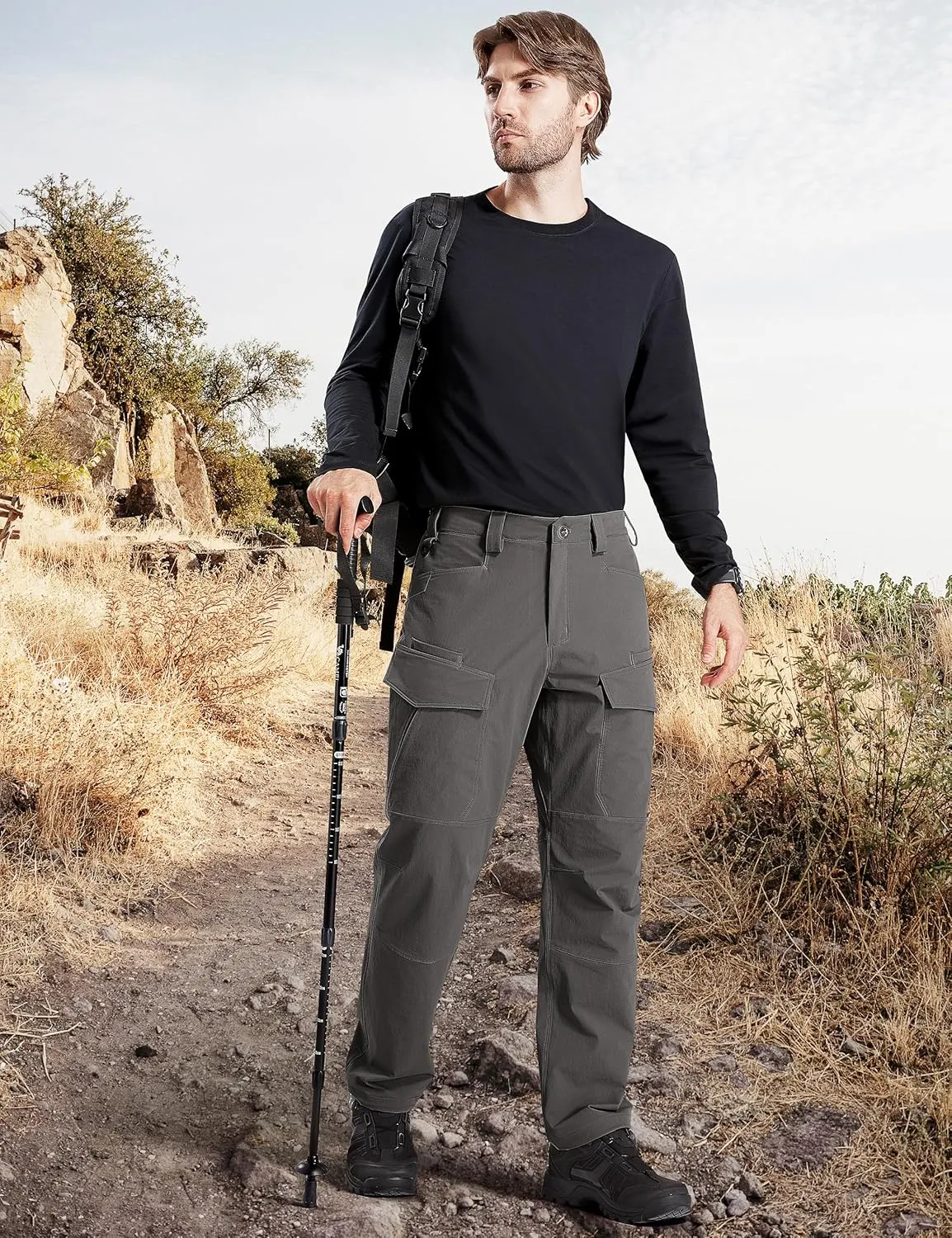 FREE SOLDIER Men's Tactical Water Repellent Ripstop Cargo Work Pants Men Hiking Nylon Spandex Trousers with 8 Pockets