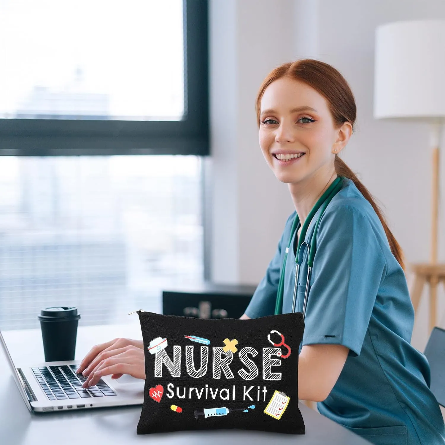 Frienda 8 Pcs Nurse Makeup Bags Nurse Survival Kit Appreciation Gifts Cosmetic Bag with Zipper Toiletry Funny Travel Practitioner Gifts for Women Supplies (Black)(Black,Nurse Survival Kit)