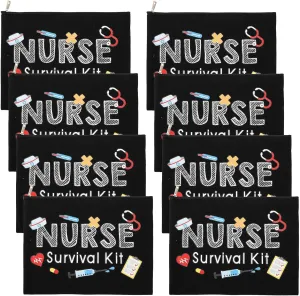 Frienda 8 Pcs Nurse Makeup Bags Nurse Survival Kit Appreciation Gifts Cosmetic Bag with Zipper Toiletry Funny Travel Practitioner Gifts for Women Supplies (Black)(Black,Nurse Survival Kit)