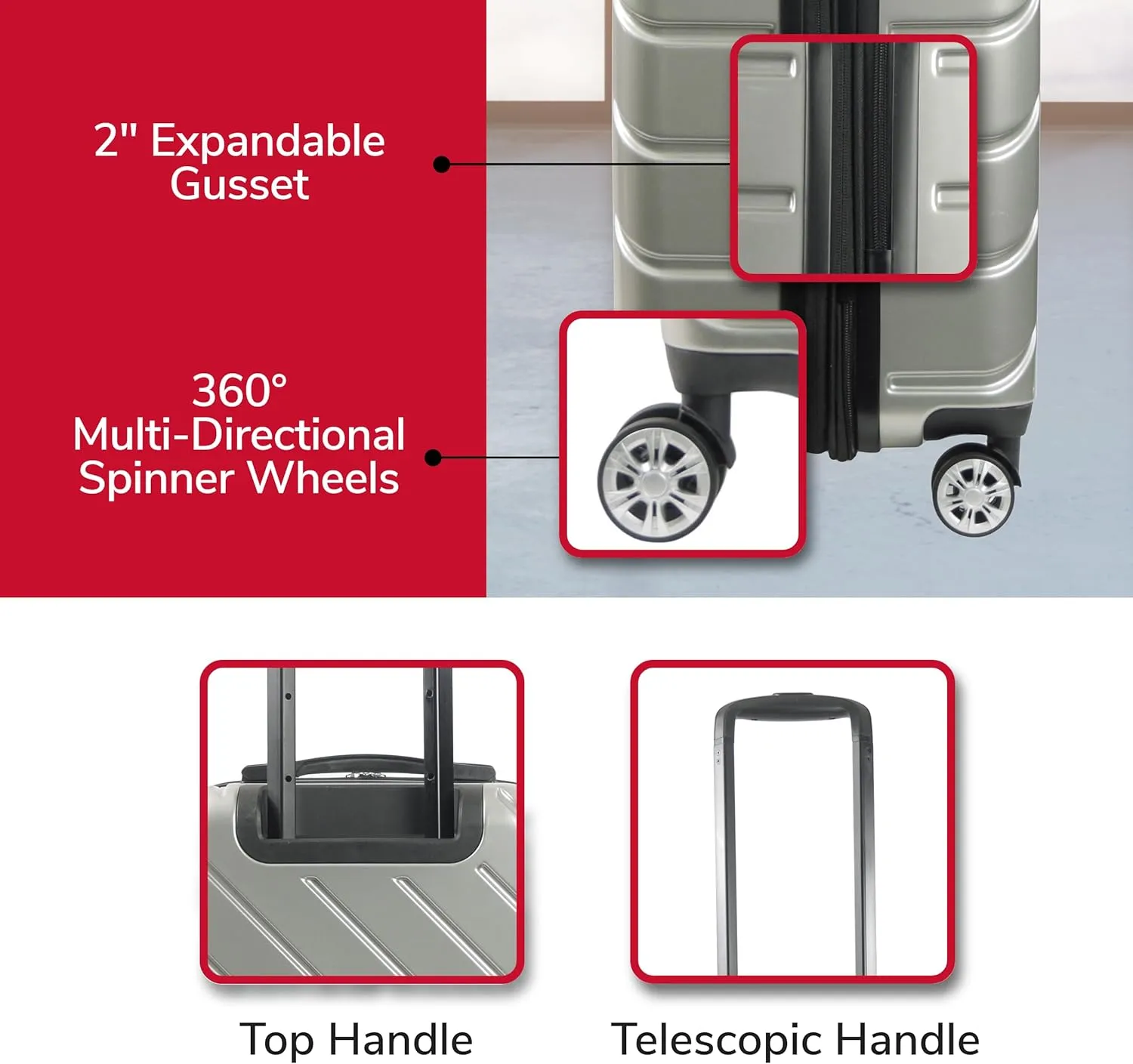 FUL Velocity Rolling Luggage, Hardshell Suitcase with Spinner Wheels, Silver, 31 Inch