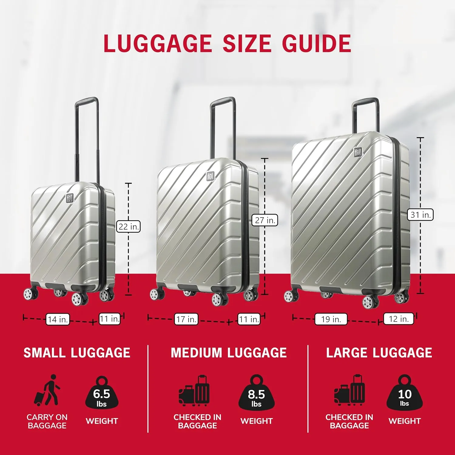 FUL Velocity Rolling Luggage, Hardshell Suitcase with Spinner Wheels, Silver, 31 Inch
