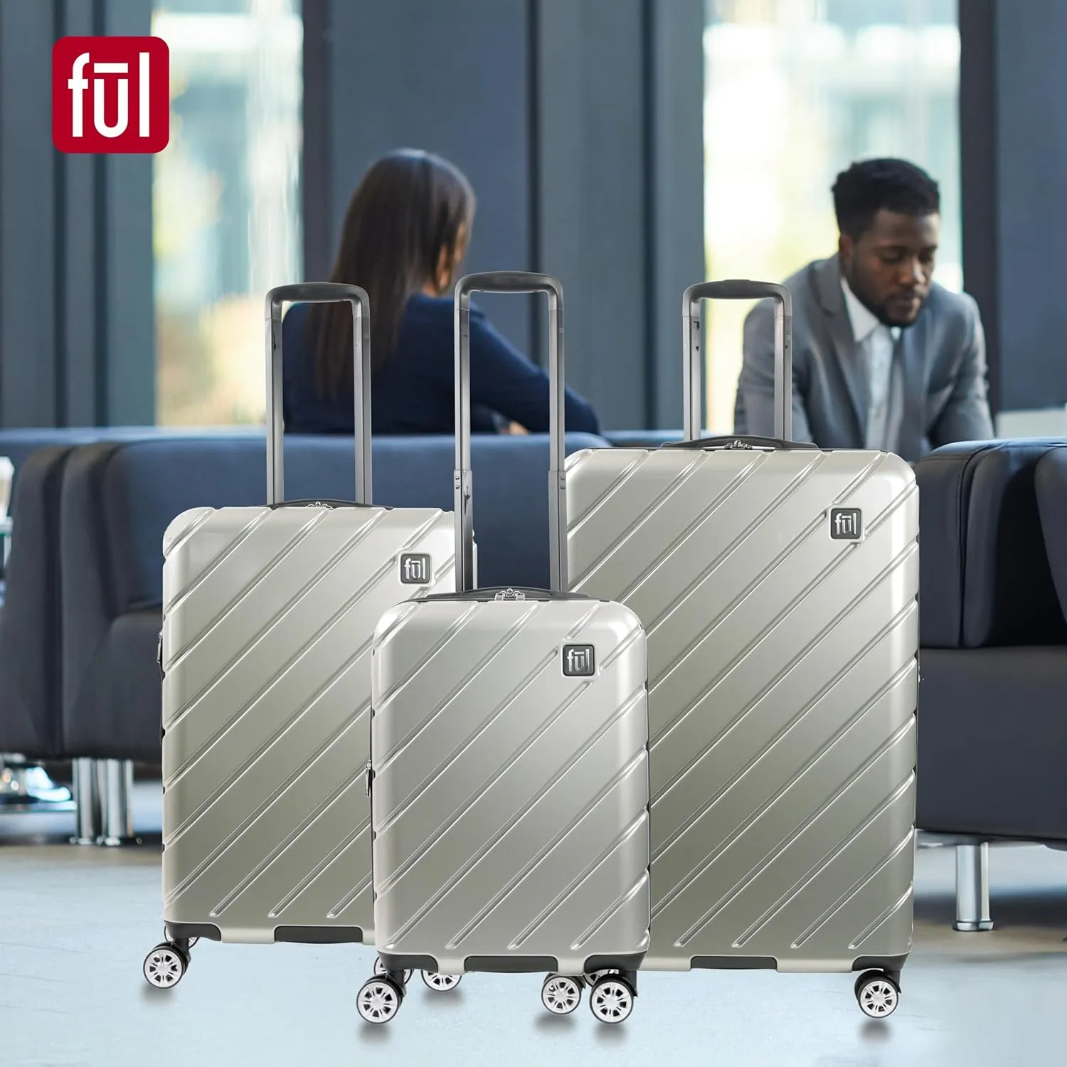 FUL Velocity Rolling Luggage, Hardshell Suitcase with Spinner Wheels, Silver, 31 Inch