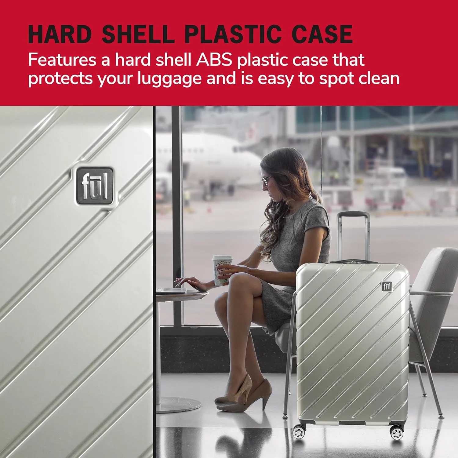 FUL Velocity Rolling Luggage, Hardshell Suitcase with Spinner Wheels, Silver, 31 Inch
