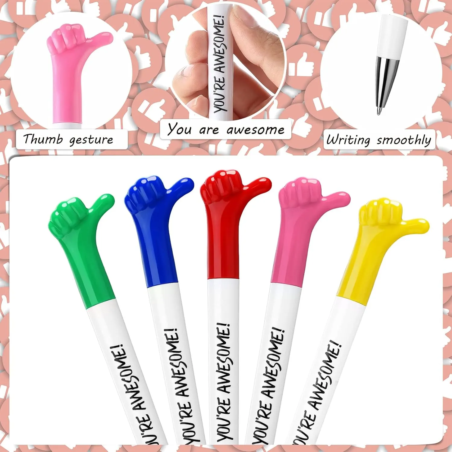 Fumete 25 Pcs You're Awesome Thumbs up Pens Thank You Gifts Inspirational Quotes Fun Employee Appreciation Ballpoint Pen Bulk for Graduation School Student Teacher Nurse Coworker