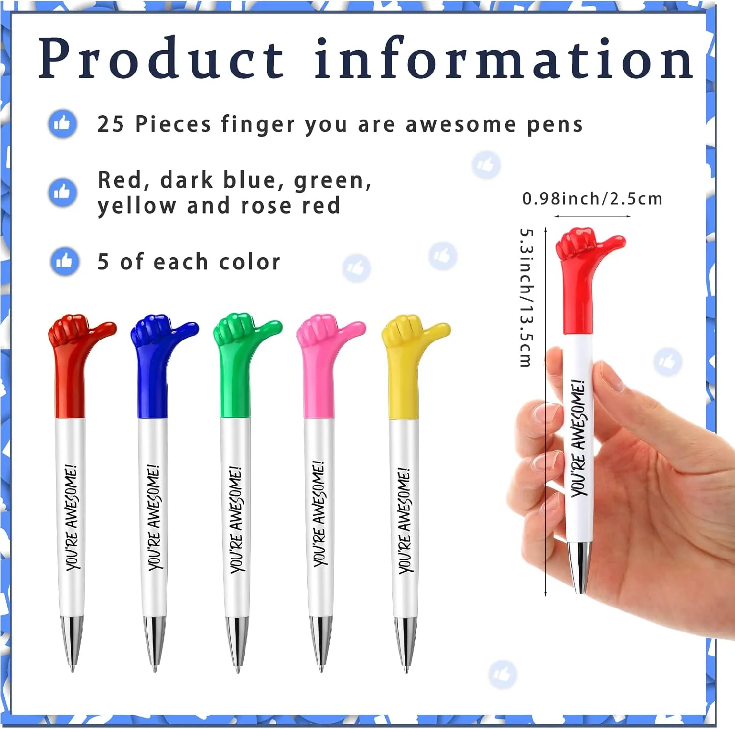 Fumete 25 Pcs You're Awesome Thumbs up Pens Thank You Gifts Inspirational Quotes Fun Employee Appreciation Ballpoint Pen Bulk for Graduation School Student Teacher Nurse Coworker