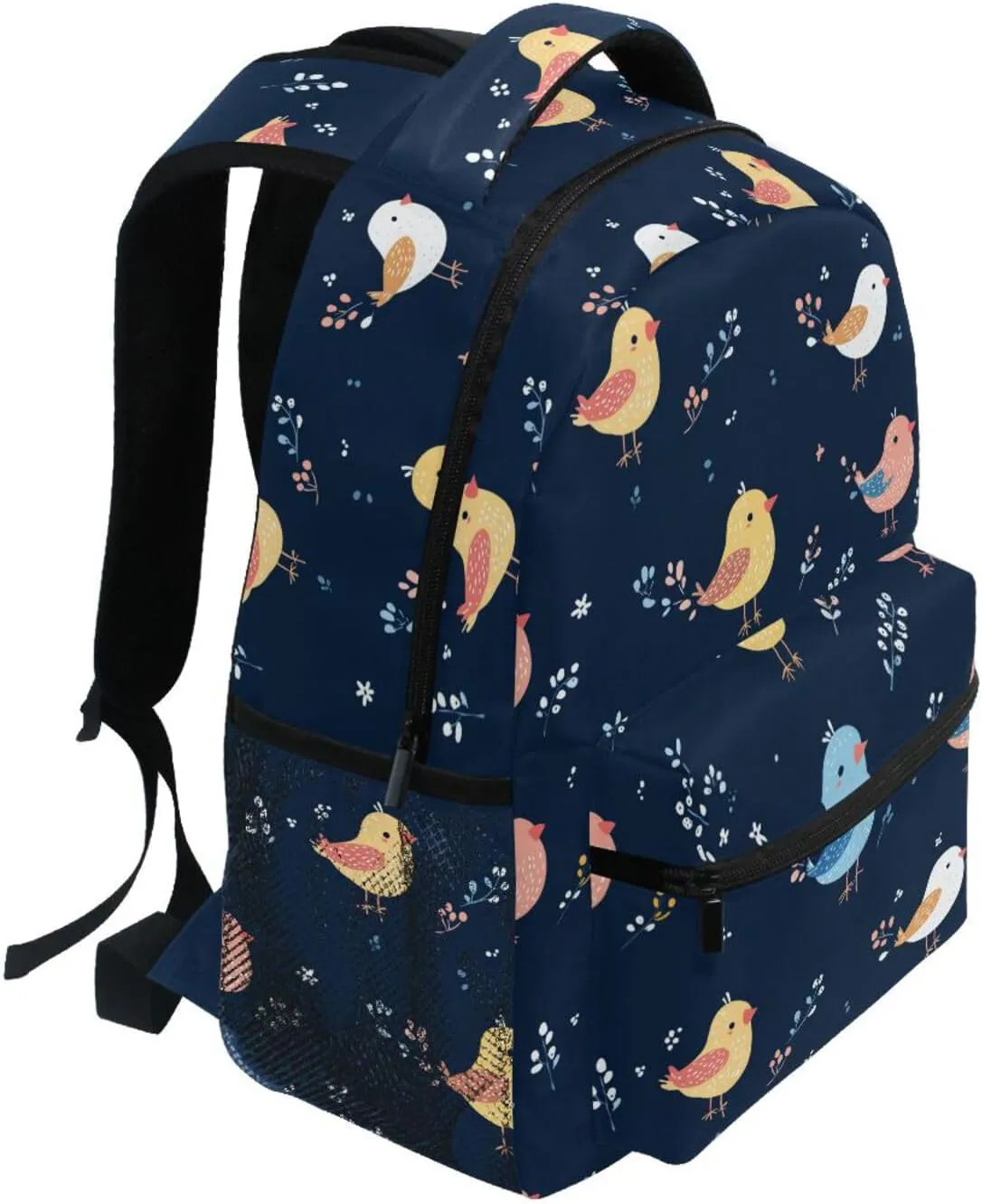 Fun Backpack for Women Men Waterproof Outdoor Backpack with Chest Strap for Business Work College Travel Trip Cartoon Cute Bird Navy Blue