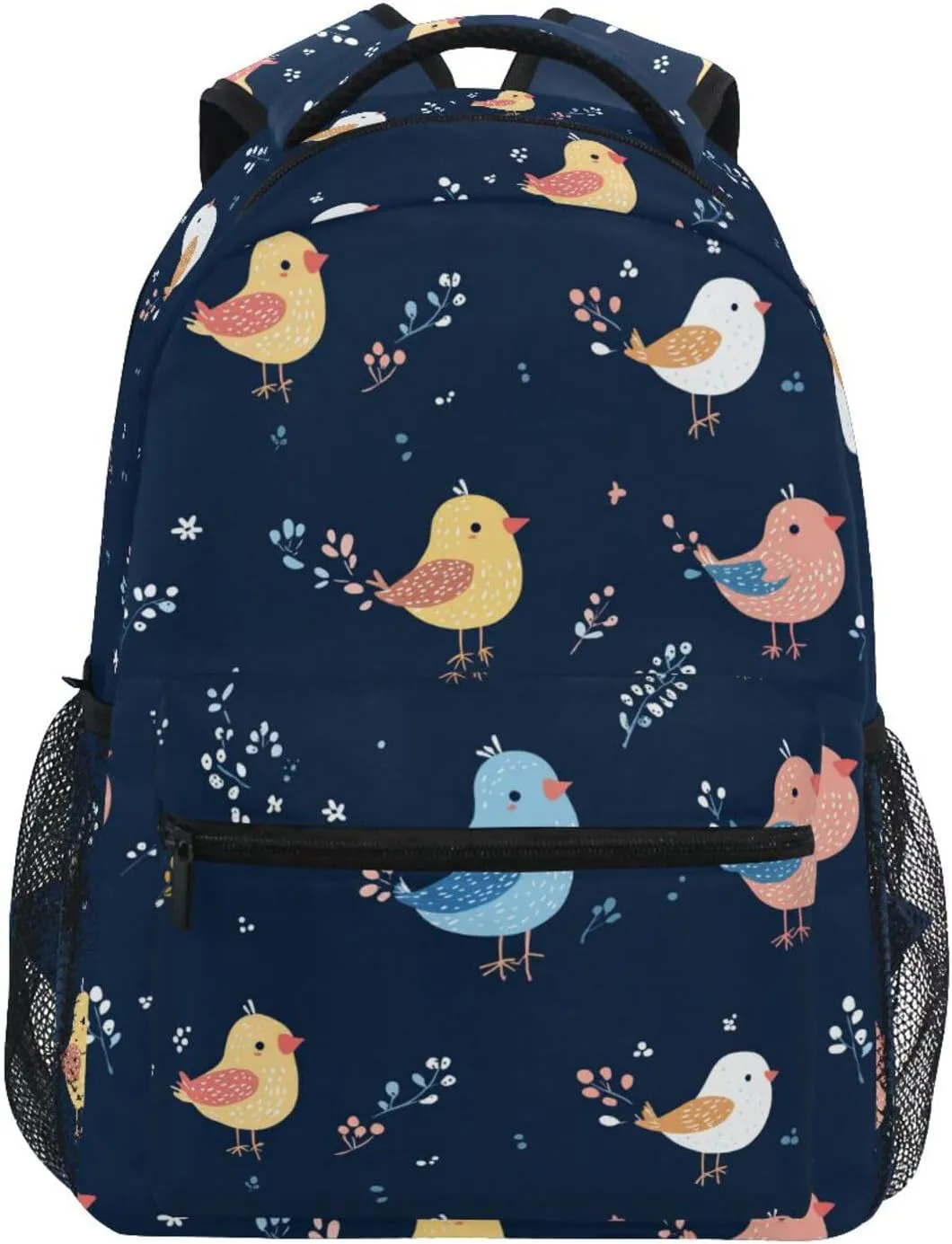 Fun Backpack for Women Men Waterproof Outdoor Backpack with Chest Strap for Business Work College Travel Trip Cartoon Cute Bird Navy Blue