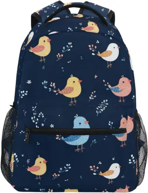 Fun Backpack for Women Men Waterproof Outdoor Backpack with Chest Strap for Business Work College Travel Trip Cartoon Cute Bird Navy Blue