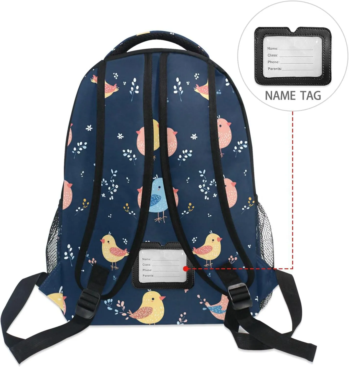 Fun Backpack for Women Men Waterproof Outdoor Backpack with Chest Strap for Business Work College Travel Trip Cartoon Cute Bird Navy Blue