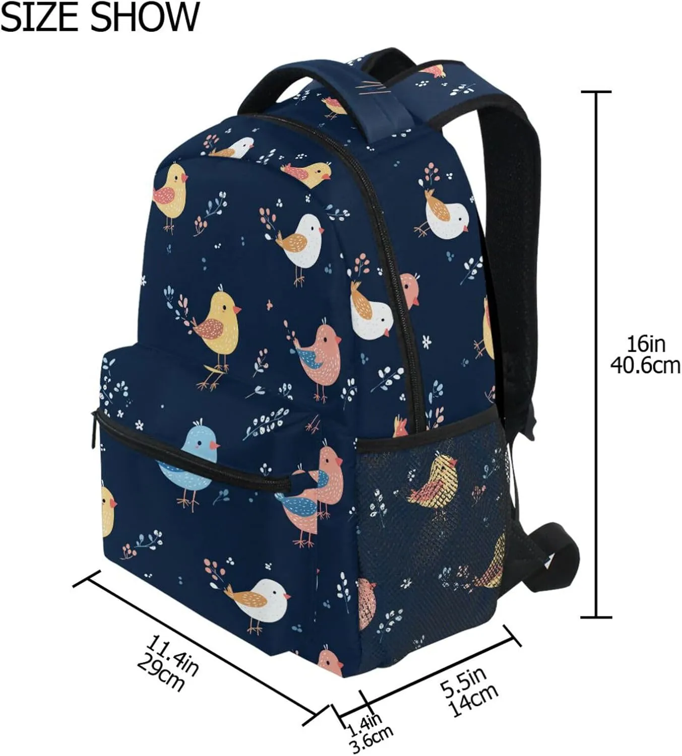 Fun Backpack for Women Men Waterproof Outdoor Backpack with Chest Strap for Business Work College Travel Trip Cartoon Cute Bird Navy Blue