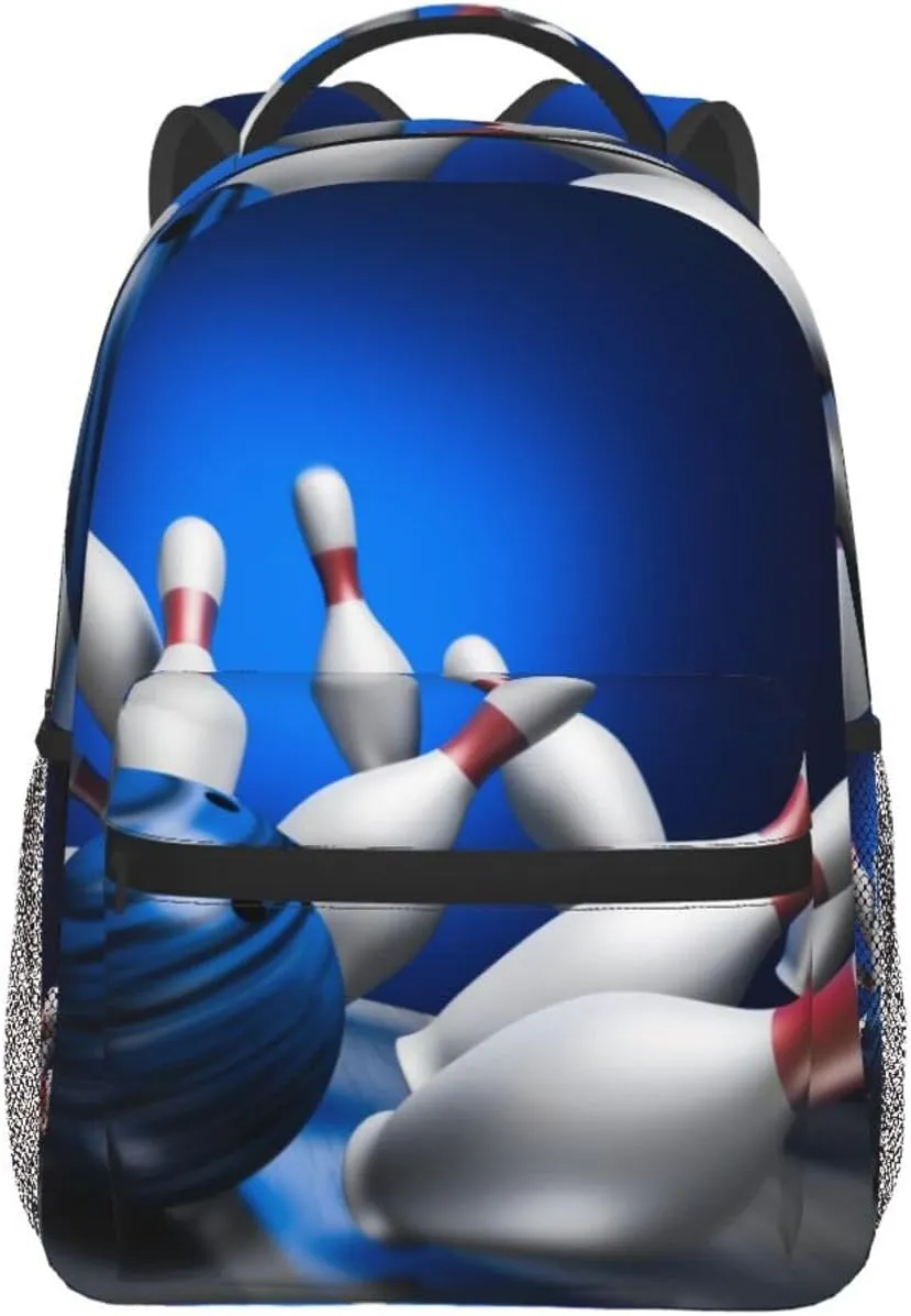 Fun Blue Bowling Backpack For School Laptop Bags Bookbag Big Casual Daypack For Student Girls Boys Kids Teens Travel Sports Work