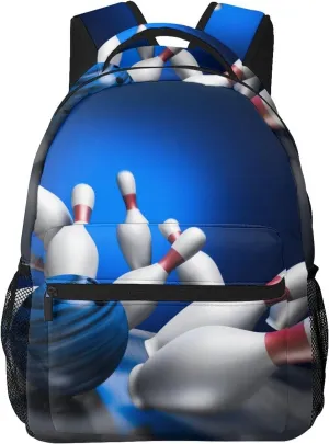 Fun Blue Bowling Backpack For School Laptop Bags Bookbag Big Casual Daypack For Student Girls Boys Kids Teens Travel Sports Work