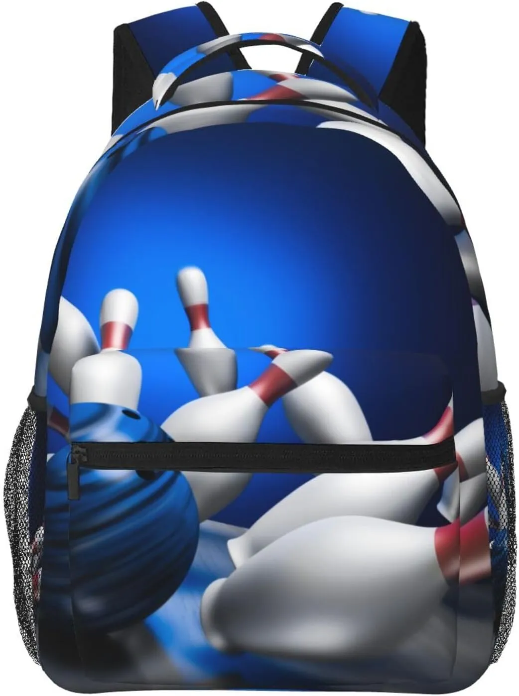 Fun Blue Bowling Backpack For School Laptop Bags Bookbag Big Casual Daypack For Student Girls Boys Kids Teens Travel Sports Work