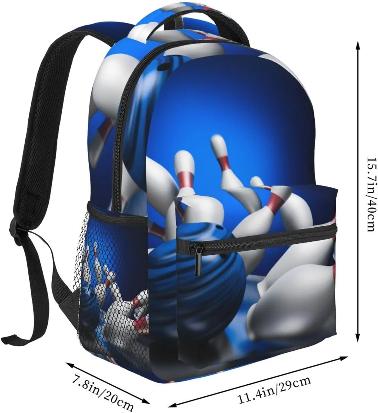 Fun Blue Bowling Backpack For School Laptop Bags Bookbag Big Casual Daypack For Student Girls Boys Kids Teens Travel Sports Work