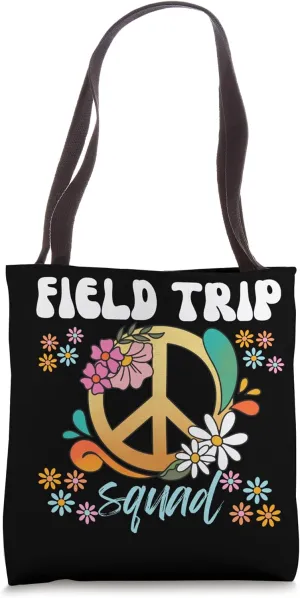 Fun Retro Field Trip Squad Peace Hippie Flowers Faculty Tote Bag