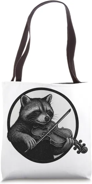 Funny Orchestra Musician Violinist Raccoon Playing Violin Tote Bag