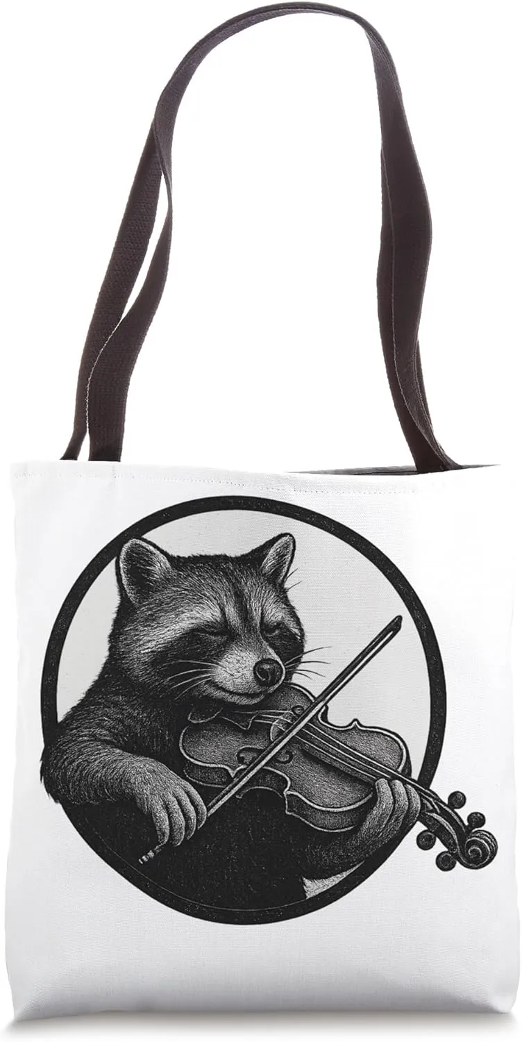 Funny Orchestra Musician Violinist Raccoon Playing Violin Tote Bag