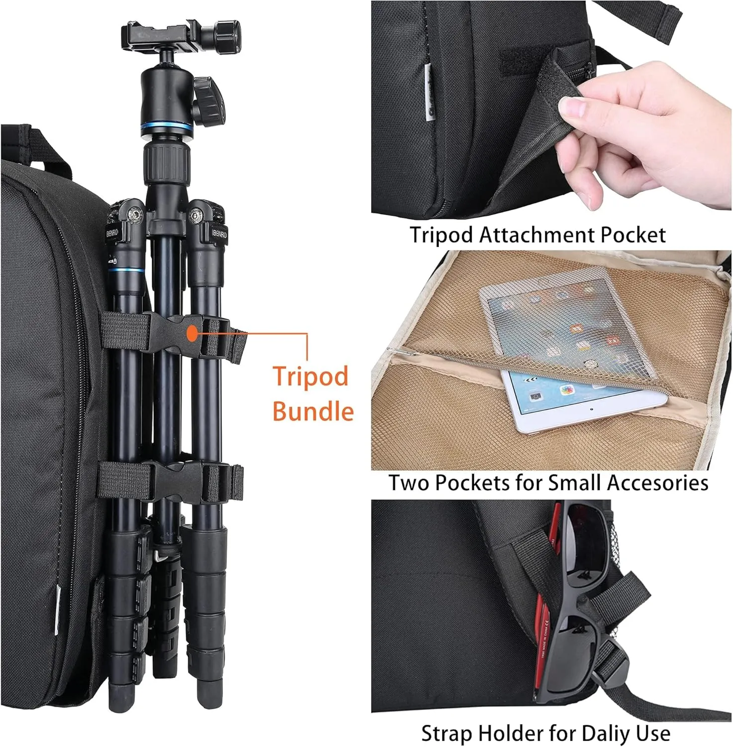G-raphy Camera Backpack Large Capacity Camera Bags for DSLR SLR Cameras, Lenses, Flashes,Tripod and Photography Accessories with Rain Cover/Tripod Belt (Khaki, Large)