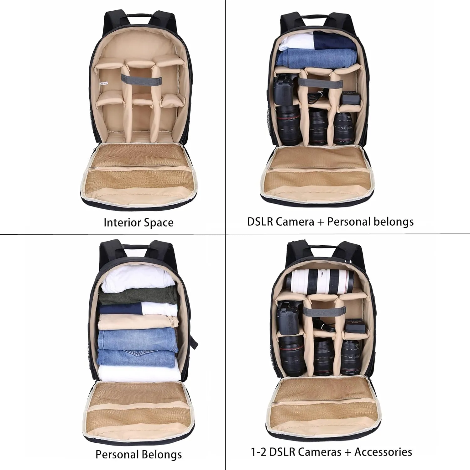 G-raphy Camera Backpack Large Capacity Camera Bags for DSLR SLR Cameras, Lenses, Flashes,Tripod and Photography Accessories with Rain Cover/Tripod Belt (Khaki, Large)