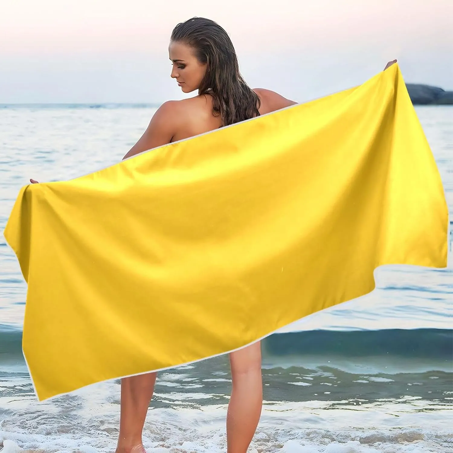 GAIGEO Amber Beach Towel Quick Dry, Beach Towel with Storage Bag, Beach Towels for Men Women, for Summer Swim, Travel Beach Towel, 30"x60"