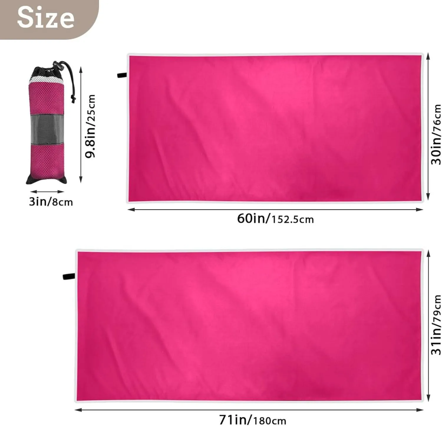 GAIGEO Carmine Quick Dry Microfiber Beach Towel, Lightweight Beach Towel with Storage Bag, for Adult, Quick Dry Towels for Camping, Travel, 30"x60"