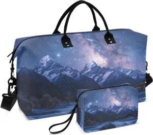 Galaxy Snowy Mountain Landscape Duffel Bag for Traveling, Gym Bags with Multiple Interior Pockets for Women Men Toiletry Purse Included 20.5”x 1.9” x 13.8”