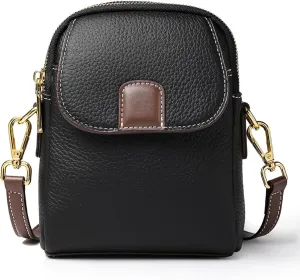 Genuine Leather Ladies Crossbody Bag, Small Multi-Compartment Shoulder Bag with Adjustable Shoulder Strap