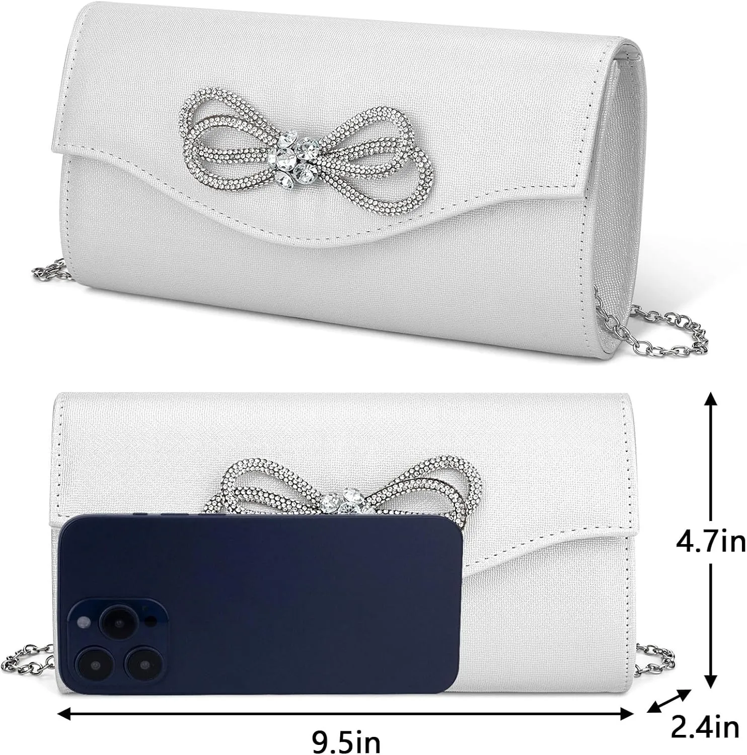 Gets Bow Evening Bag Rhinestone Clutch Purse for Women Sparkly Wedding Prom Purse Formal Cocktail Party Handbag with Chain