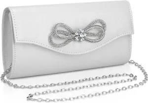 Gets Bow Evening Bag Rhinestone Clutch Purse for Women Sparkly Wedding Prom Purse Formal Cocktail Party Handbag with Chain