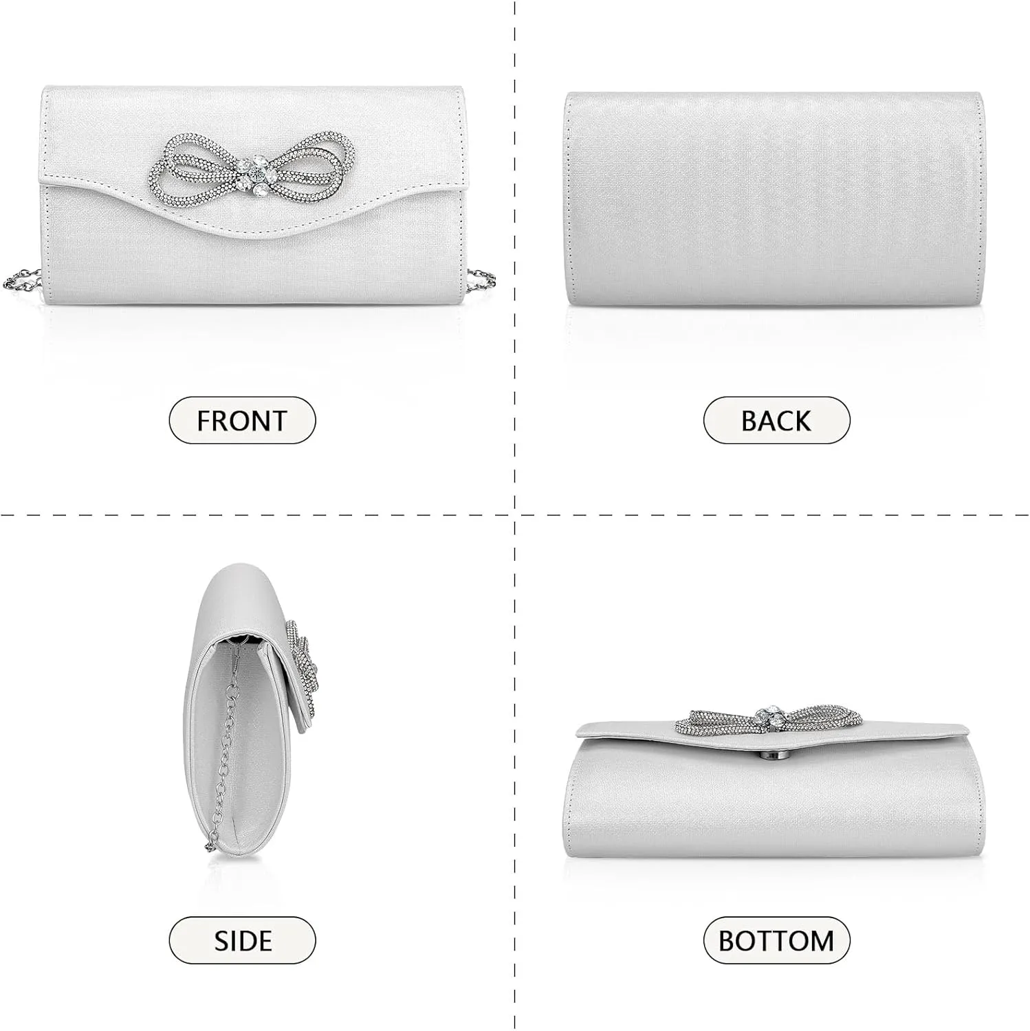 Gets Bow Evening Bag Rhinestone Clutch Purse for Women Sparkly Wedding Prom Purse Formal Cocktail Party Handbag with Chain