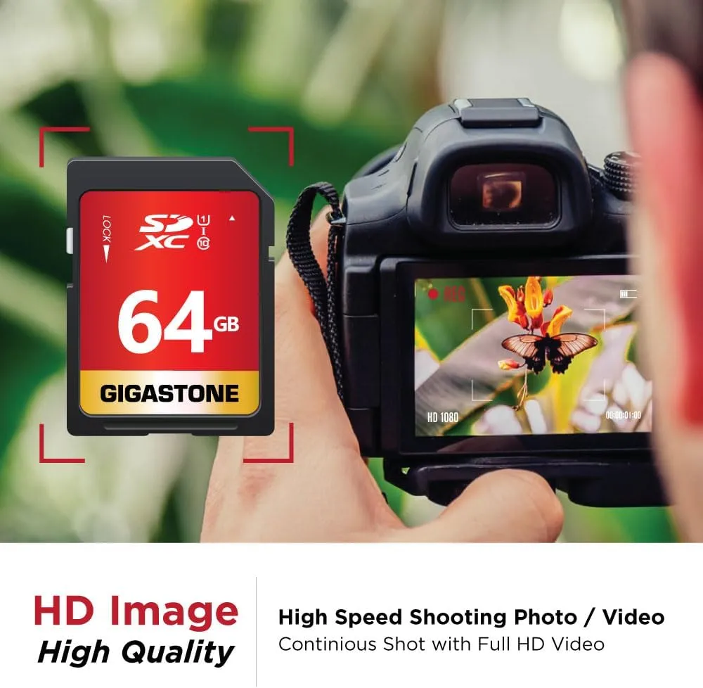 GIGASTONE 64GB 10-Pack SD Card UHS-I U1 Class 10 SDXC Memory Card High Speed Full HD Video Canon Nikon Sony Pentax Kodak Olympus Panasonic Digital Camera with 10 Mini Cases