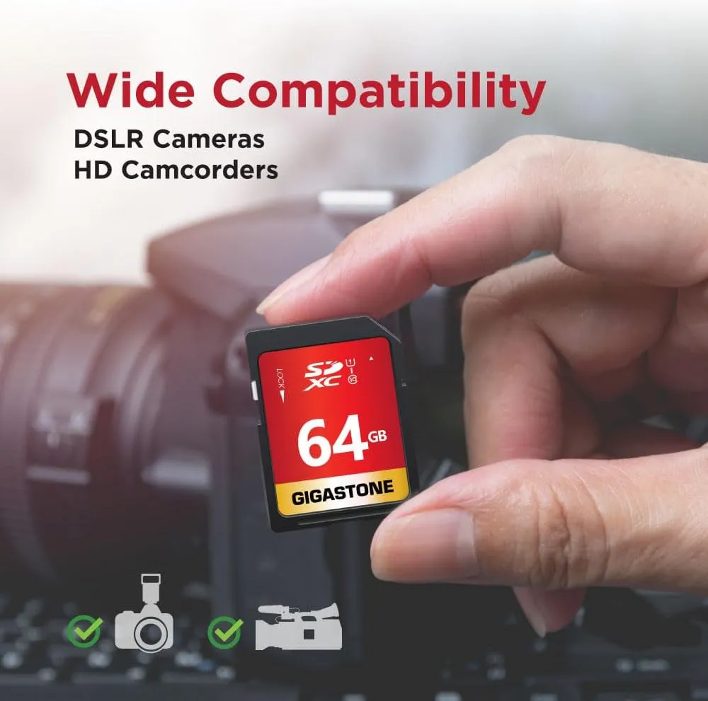 GIGASTONE 64GB 10-Pack SD Card UHS-I U1 Class 10 SDXC Memory Card High Speed Full HD Video Canon Nikon Sony Pentax Kodak Olympus Panasonic Digital Camera with 10 Mini Cases