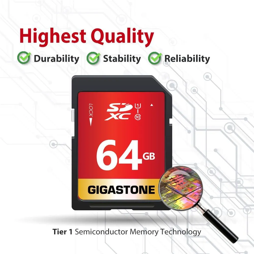 GIGASTONE 64GB 10-Pack SD Card UHS-I U1 Class 10 SDXC Memory Card High Speed Full HD Video Canon Nikon Sony Pentax Kodak Olympus Panasonic Digital Camera with 10 Mini Cases