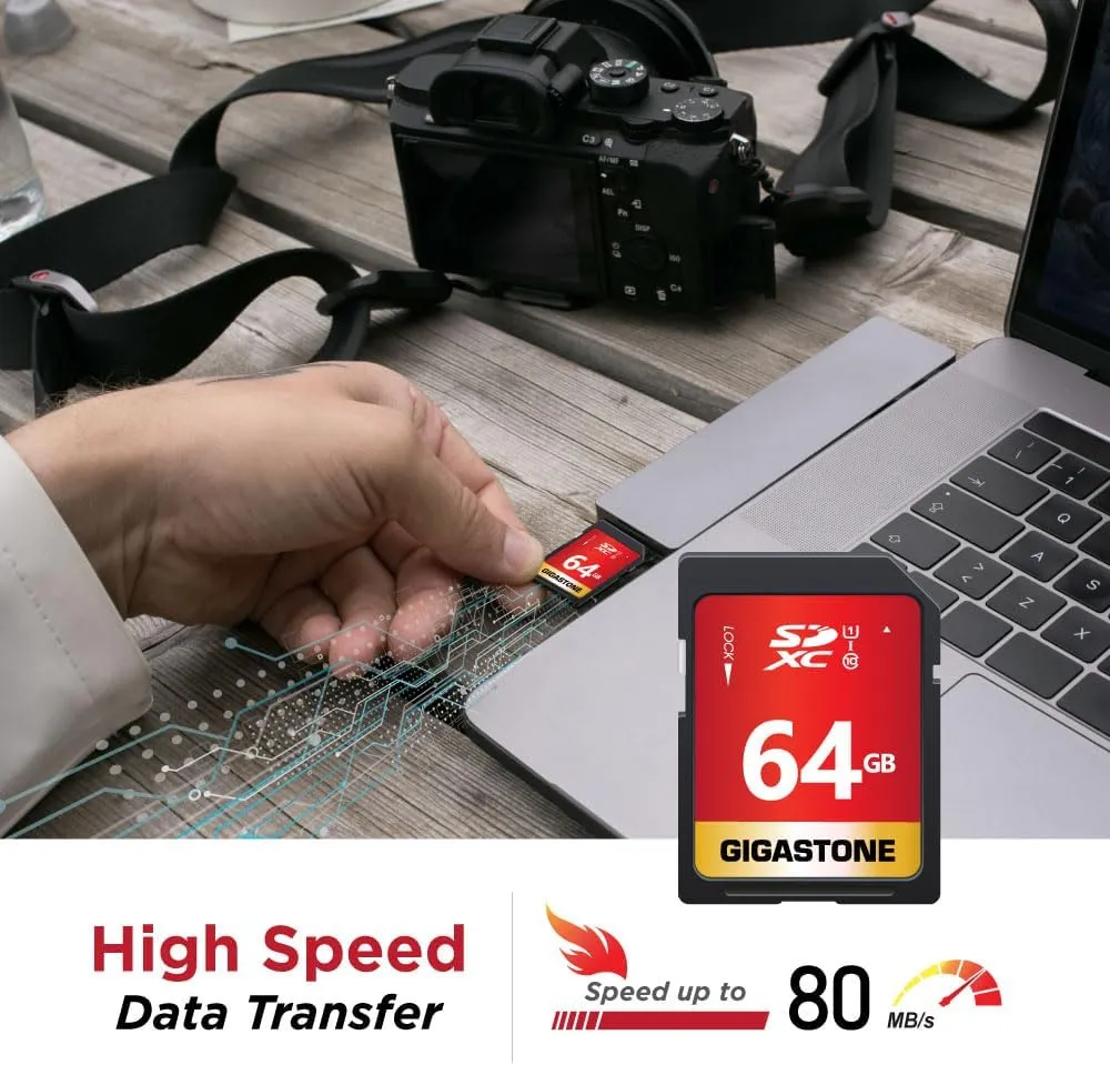 GIGASTONE 64GB 10-Pack SD Card UHS-I U1 Class 10 SDXC Memory Card High Speed Full HD Video Canon Nikon Sony Pentax Kodak Olympus Panasonic Digital Camera with 10 Mini Cases