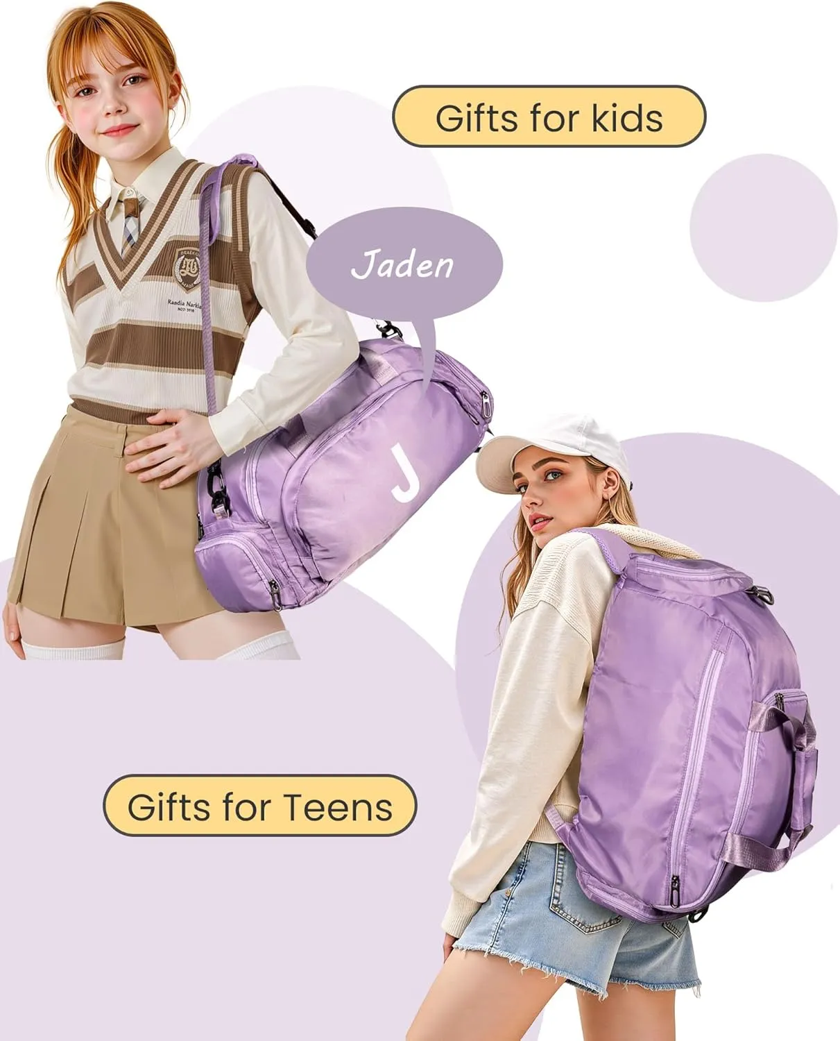 Girl Gifts for 13 14 15 16 17, Initial Gym Bags with Shoe Compartment, Personalized Girl Duffel Bag, Monogram Kid Overnight Bags, Teen Weekend Bag Cute Gift for Her (Letter S)