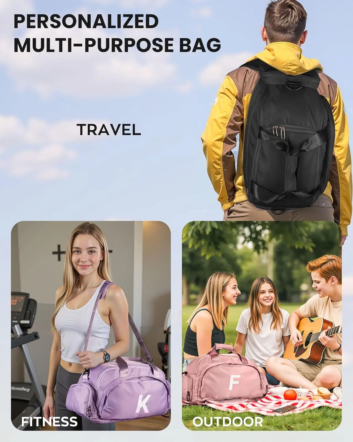 Girl Gifts for 13 14 15 16 17, Initial Gym Bags with Shoe Compartment, Personalized Girl Duffel Bag, Monogram Kid Overnight Bags, Teen Weekend Bag Cute Gift for Her (Letter S)
