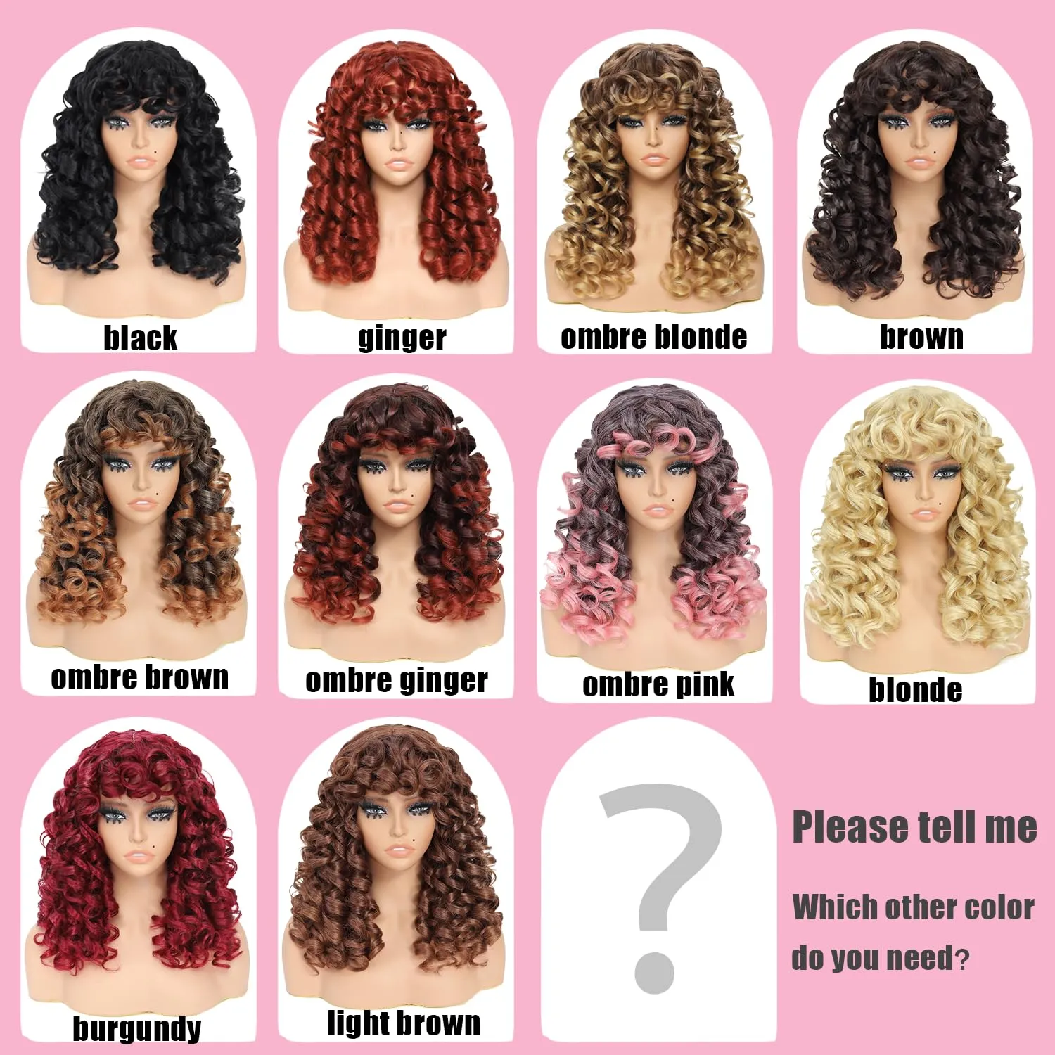 GKtineke-Curly-Wig Big-Curly-Wigs-for-White-Black-Women 20 Inch- Long-Curly-Afro-Wig-with-Bangs Synthetic-Hair-Replacement-Wigs-for- Cosplay and Daily(Ombre Brown