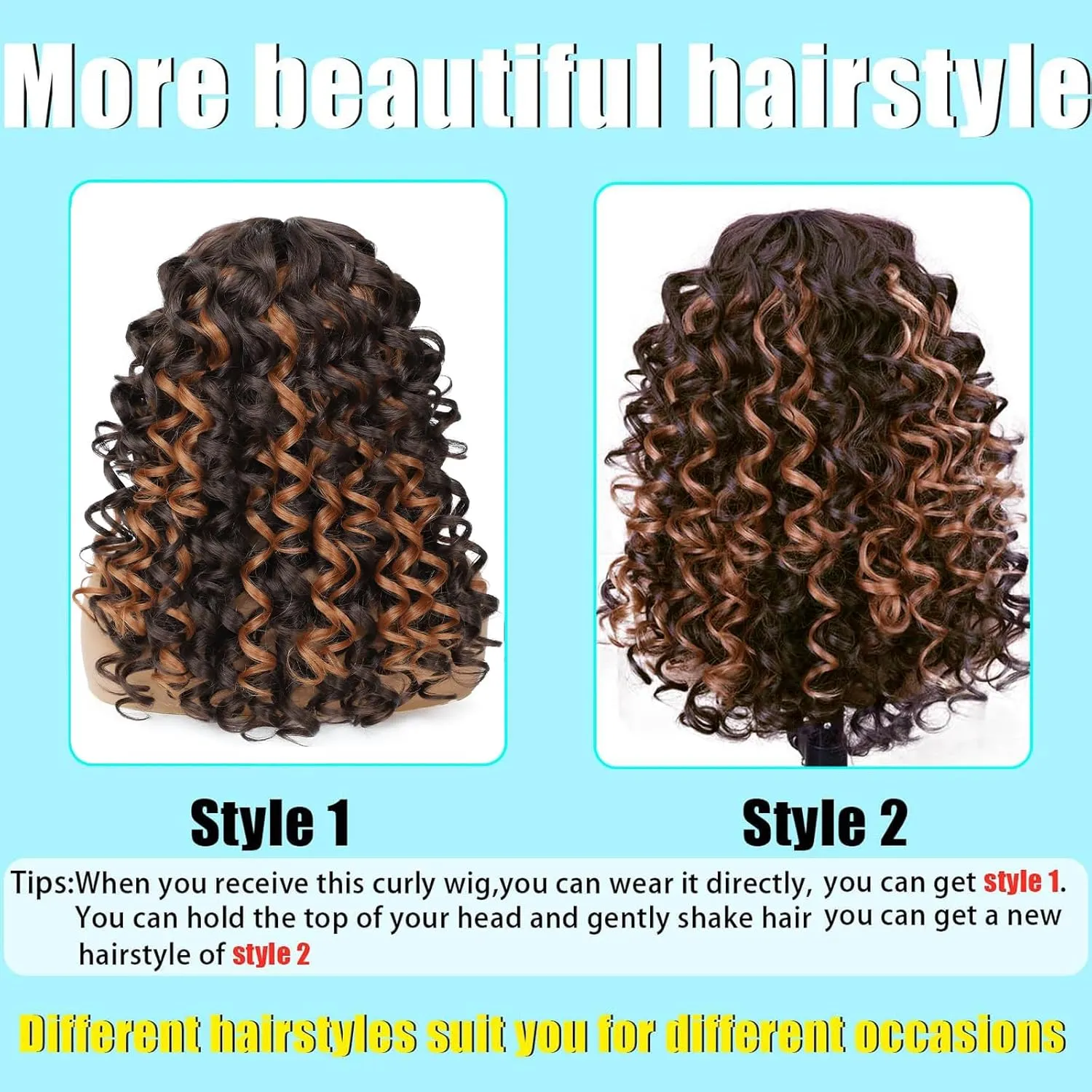 GKtineke-Curly-Wig-Highlights Big-Curly-Wigs-for-White-Black-Women 20 Inch- Long-Curly-Wig-with-Bangs Synthetic-Hair-Replacement-Wigs-for- Cosplay and Daily (Highlight)