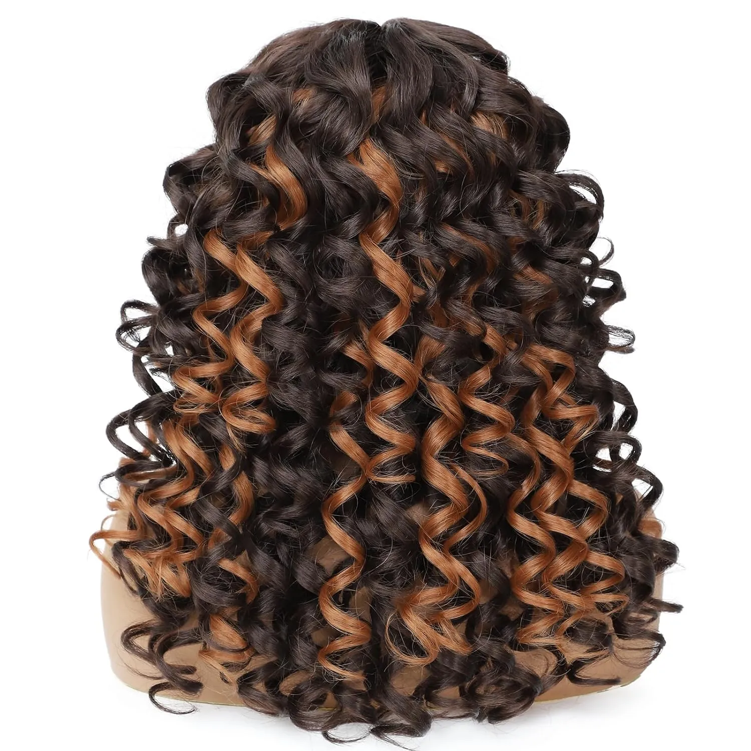 GKtineke-Curly-Wig-Highlights Big-Curly-Wigs-for-White-Black-Women 20 Inch- Long-Curly-Wig-with-Bangs Synthetic-Hair-Replacement-Wigs-for- Cosplay and Daily (Highlight)