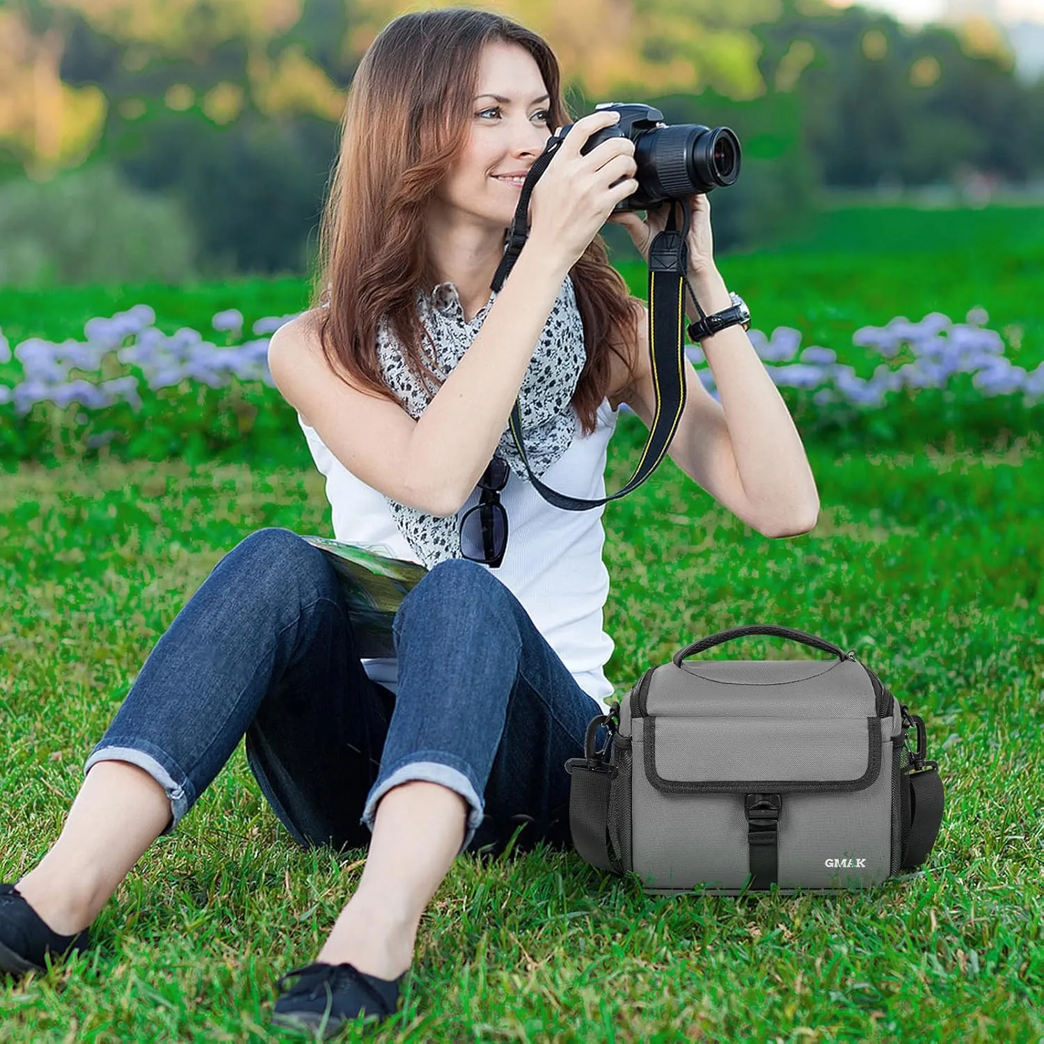 GMAK Camera Bag for Photographers, Anti-shock Camera Shoulder Bags with Water-resistant Rain Cover, Camera Case Compatible for DSLR/SLR/Mirrorless Cameras, 9'' × 4.7'' × 7.5'', Grey