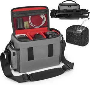 GMAK Camera Bag for Photographers, Anti-shock Camera Shoulder Bags with Water-resistant Rain Cover, Camera Case Compatible for DSLR/SLR/Mirrorless Cameras, 9'' × 4.7'' × 7.5'', Grey