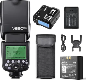 Godox V860II-N TTL Flash with X2T Wireless Flash Trigger Speedlite for Nikon High-Speed-Sync Speedlite Light 2.4g Wireless X System 1/8000s Gn60 650 Full Power 2000aah Li-Ion Battery