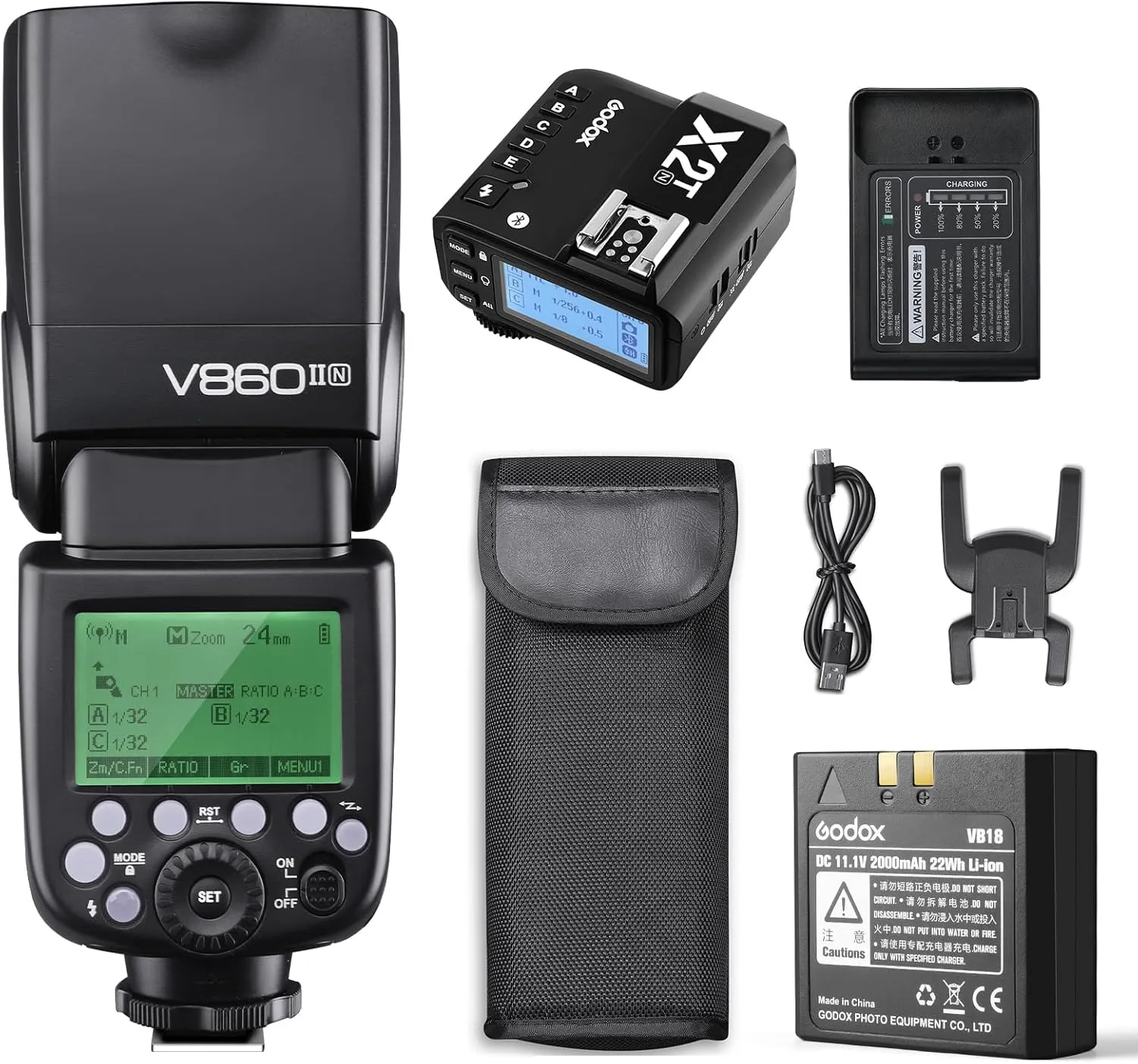 Godox V860II-N TTL Flash with X2T Wireless Flash Trigger Speedlite for Nikon High-Speed-Sync Speedlite Light 2.4g Wireless X System 1/8000s Gn60 650 Full Power 2000aah Li-Ion Battery