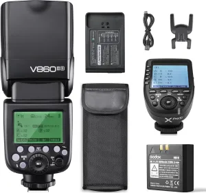 Godox V860II-S TTL Flash with Xpro S Wireless Flash Trigger for Sony High-Speed-Sync Speedlite Light 2.4g Wireless X System 1/8000s Gn60 650 Full Power 2000aah Li-Ion Battery