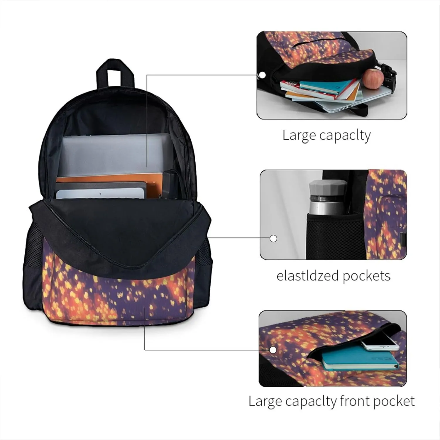 Gold Texture Printing Pattern Backpack Printing Lightweight Casual Backpack Shoulder Bags Large Capacity Laptop Backpack