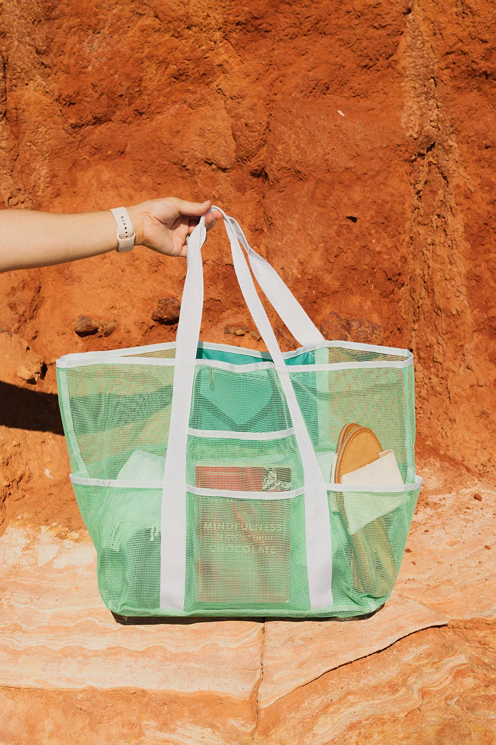 Good Vibes™ Extra Large, 9 Pocket, Ultimate Mesh Tote Beach Bag 62cm