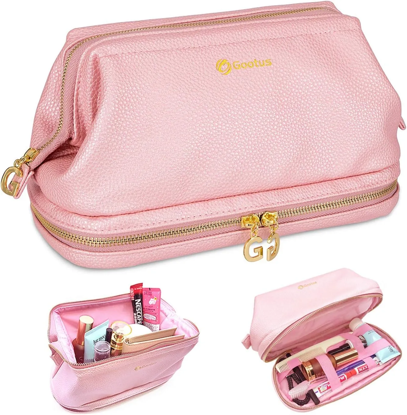 Gootus Leather Toiletry Bag for Women - Cosmetic Bag Skincare Makeup Bags Waterproof Travel Kit