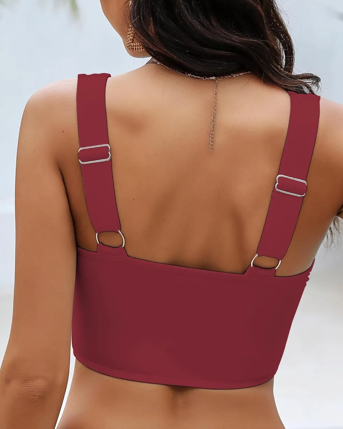 GRAPENT Bikini Tops for Women Cropped StrapCore Tankini Tops Beach Padded Knot Twist Cut Out Adjustable Swimwear Top Only