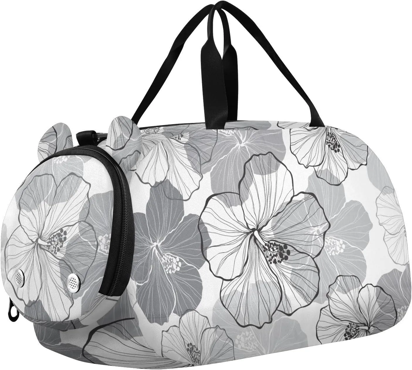 Gray Hibiscus Flowers Duffel Bags for Boys Small Gym Bags for Teens Dance Bag for Girls